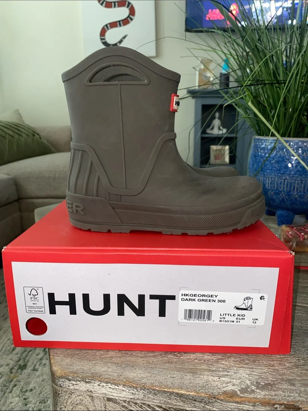 Hunter Kids Dark Green Rain & Snow Boots